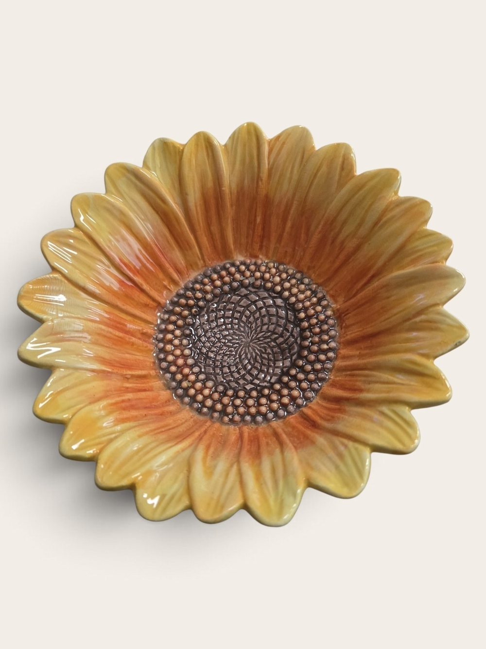 Cracker Barrel Family Blessing Glazed Sunflower Ceramic Dish
